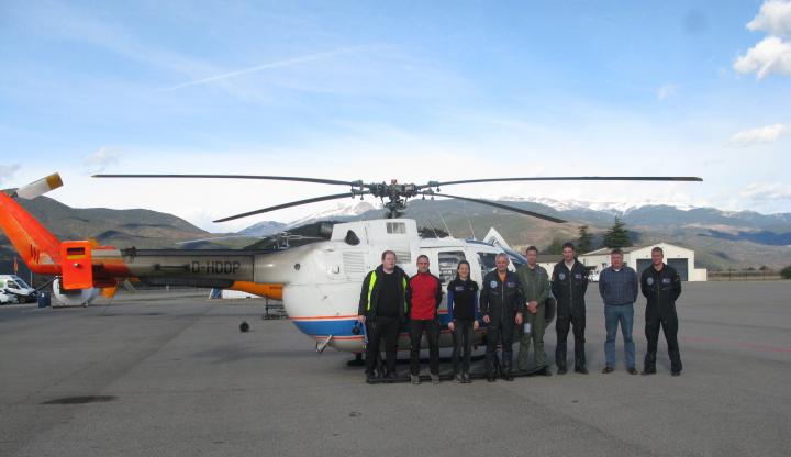 DLR-Hubschrauber BO 105 am Pyrenäen–Andorra Flughafen in Katalonien