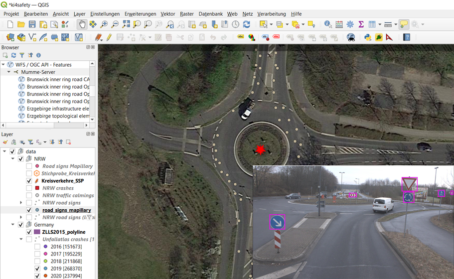 Deep Learning erkennt sicherheitsrelevante Merkmale im Straßenverkehr –Blick in die Geodatenbank.