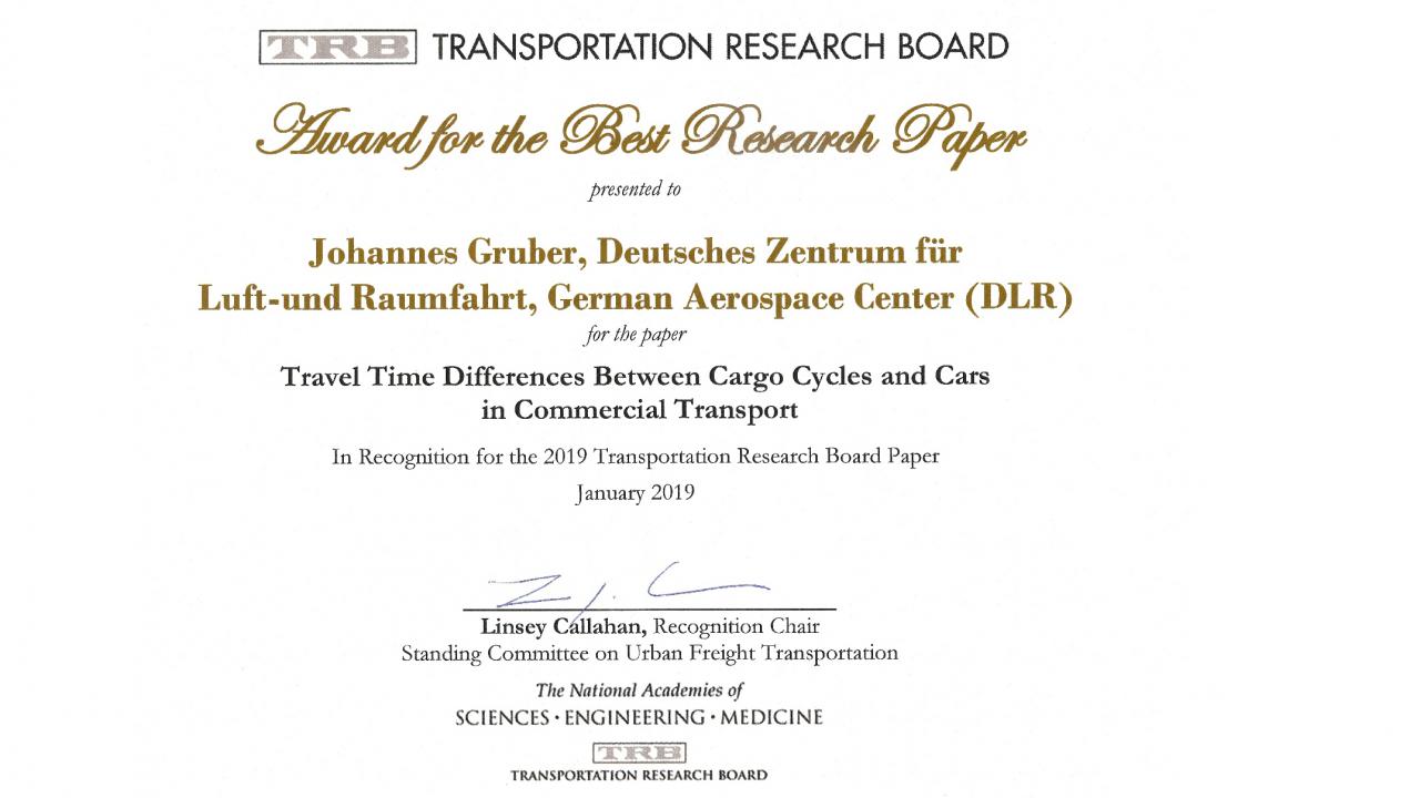 TRB - Award für das beste Research Paper