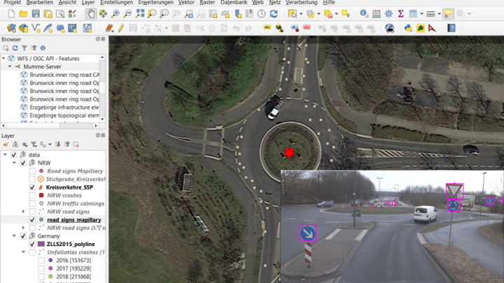 Deep Learning erkennt sicherheitsrelevante Merkmale im Straßenverkehr –Blick in die Geodatenbank.