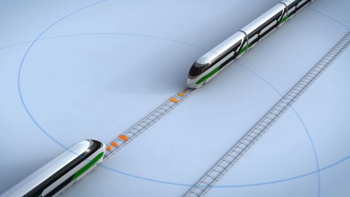 Zwei NGT Triebzüge initiieren die virtuelle Kupplung. Anschließend fahren beide als Zugverband weiter, ohne dass eine mechanische Kupplung erforderlich ist.
