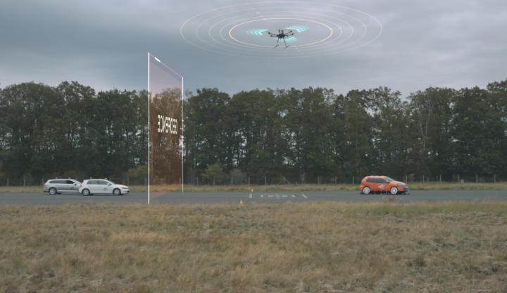 Die digitale Barriere schafft Raum für die Landung der Drohne.