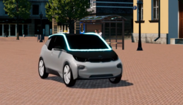 So könnten in Zukunft Fahrzeuge per Lichtband mit Fußgängern kommunizieren.